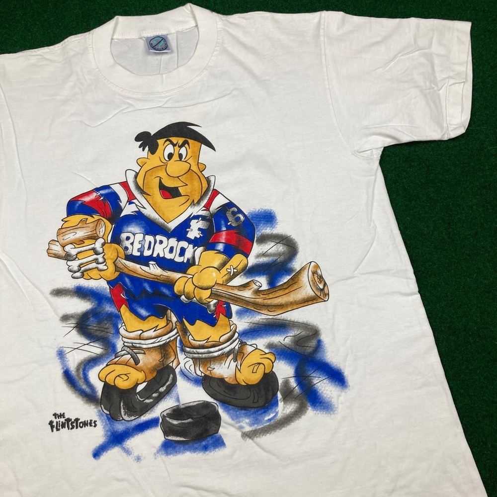 Vintage The Flintstones Shirt Mens M Fred‎ Flintstone Hockey Single Stitch 90s